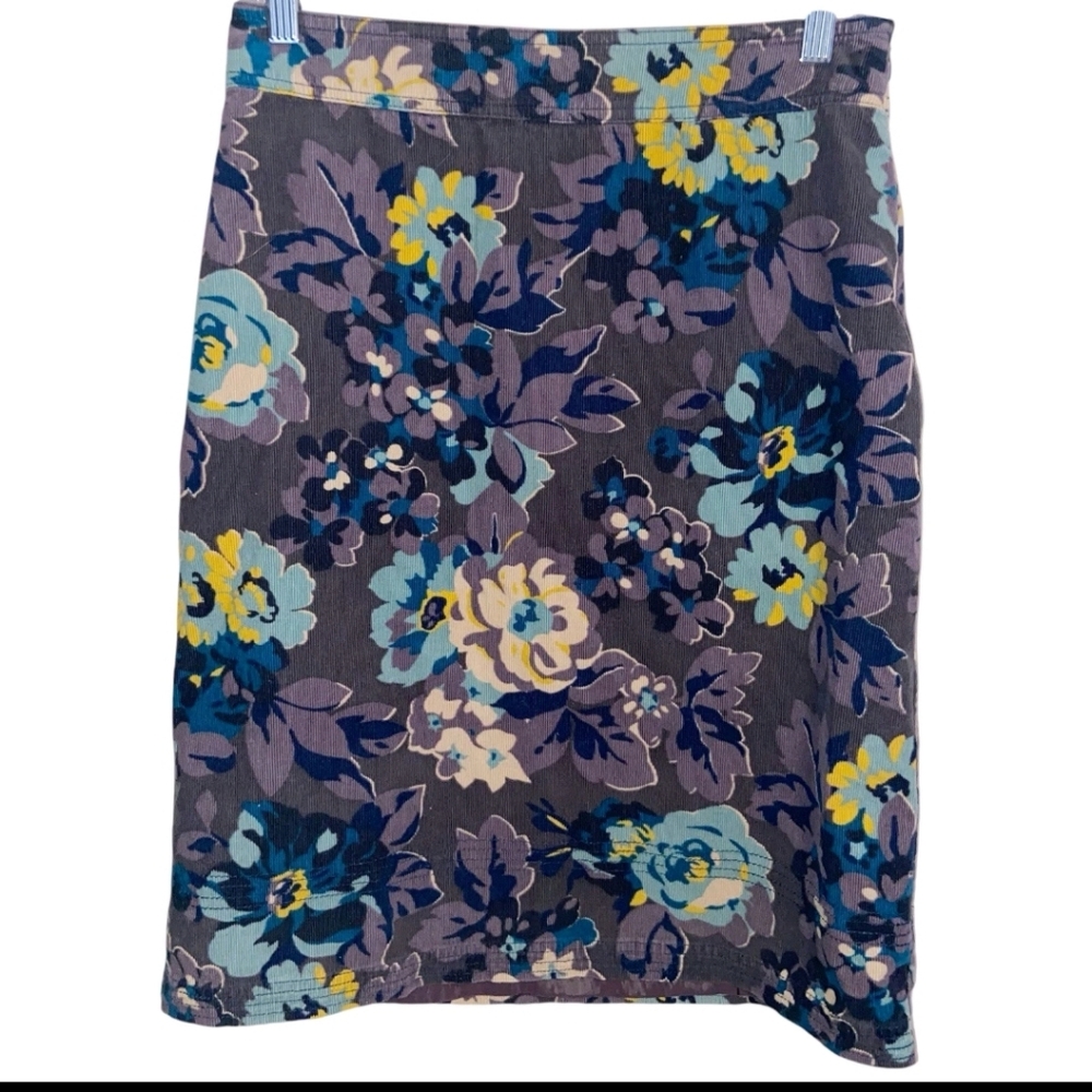 Boden Corduroy Blue Purple & Grey Floral Straight Pencil Skirt Size 6L